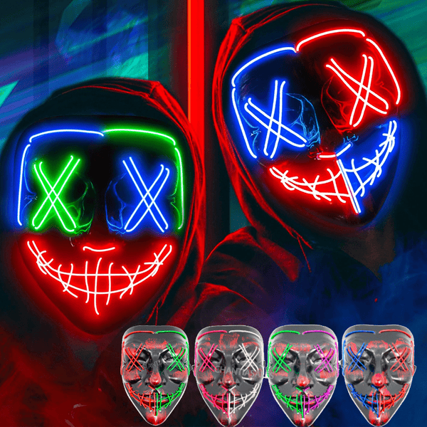2 Pack Halloween LED Glow in the Dark Joker Face Mask, Light Up Clown Mask, Cosplay Mask for Kids & Adults, Halloween Masks