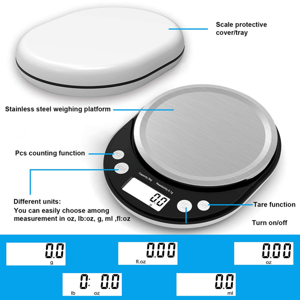 6.6 LBS ELECTRONIC KITCHEN SCALE WITH PROTECTIVE COVER & TRAY