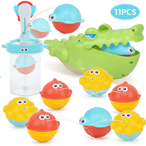 11 Piece Baby Bath Toys with Basketball Hoop & Fishing Net for Toddlers