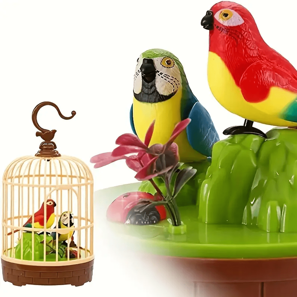 Simulated Singing Birds in Enchanting Cage - Melodic Home Decor