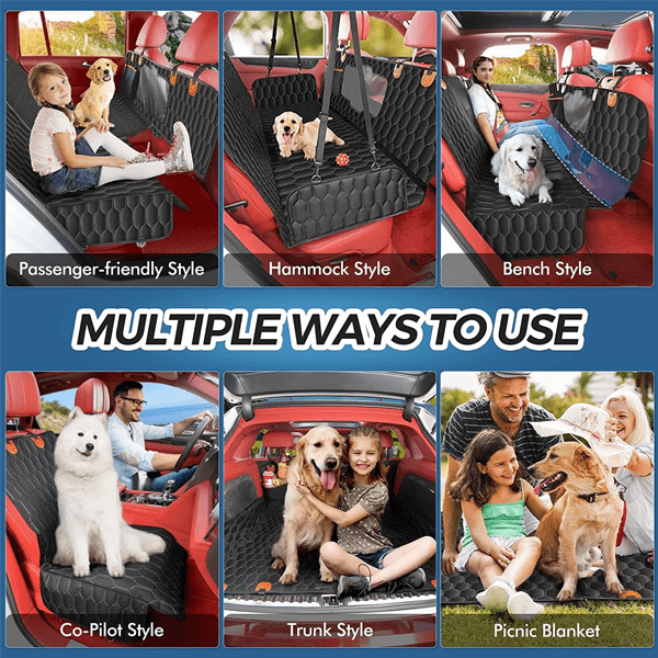 6-in-1 Dog Car Seat Cover for Back Seat, 100% Waterproof Car Hammock for Dogs
