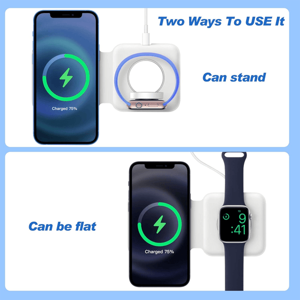 Magnetic Duo Wireless Charger, 2 in 1 Portable Foldable Power Station for Apple Watch 7/6/5/4/3/2, Multiple Device Wireless Charger for iPhone, AirPods