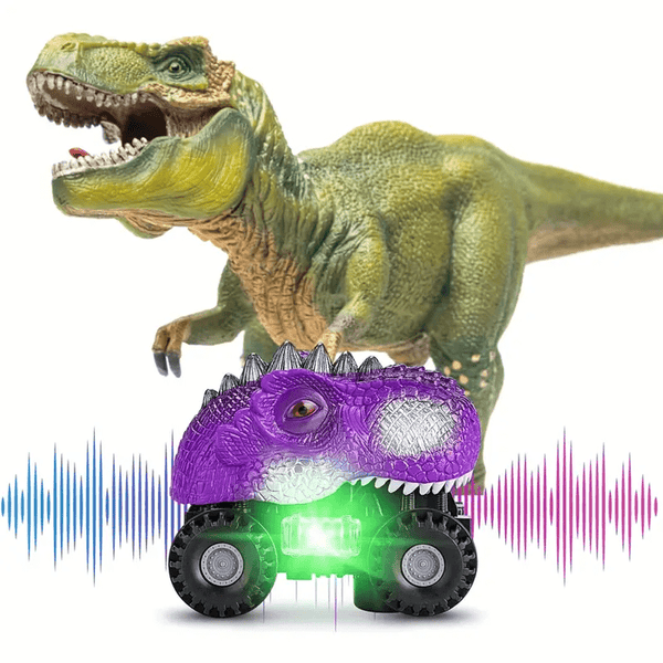 2 Pack Dinosaur Vehicle Set Pull Back Cars with LED Light Sound for Toddlers Boys and Girls