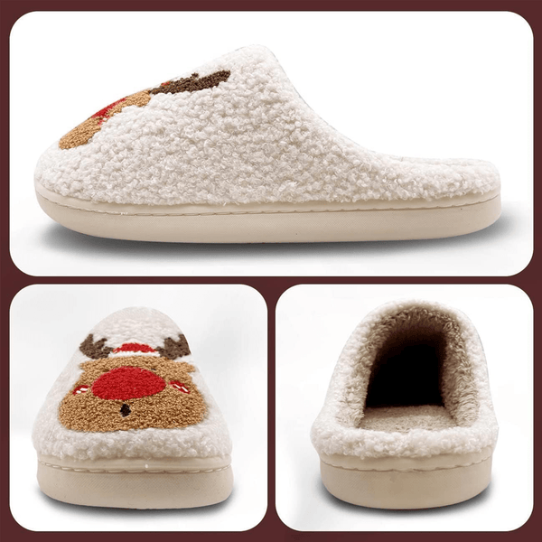 Christmas Elk Cotton Slippers, Holiday Reindeer Cozy Slippers