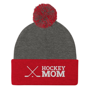 EMBROIDERED HOCKEY MOM HAT WITH POMPOM