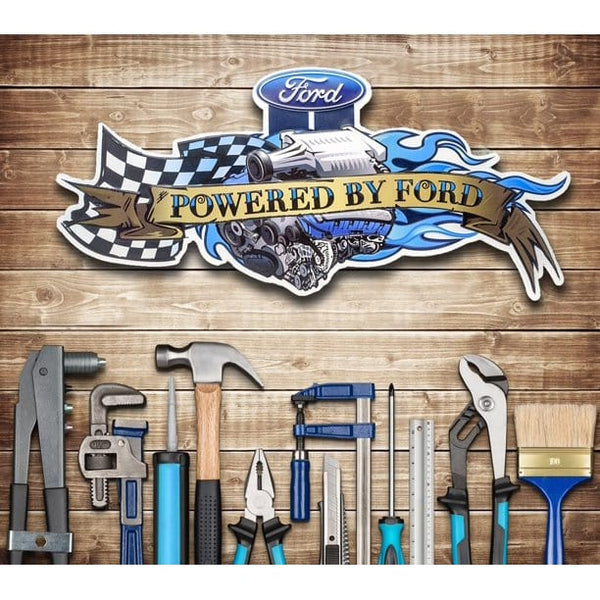 Metal Shaped & Embossed Sign - Ford Powered By Ford