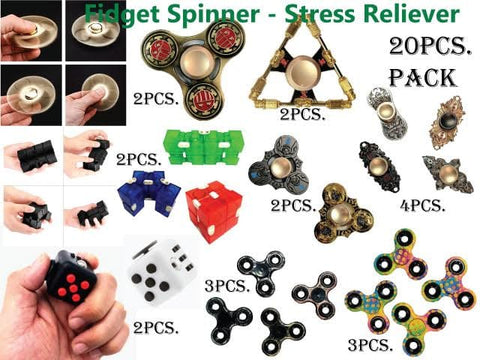 20 PACK -FIDGET SPINNER STRESS RELIEVER TOY BUNDLE