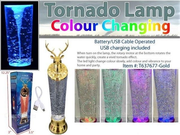Tornado Deer Lamp LED Color Changing, Battery/USB Cable Operated Table Lamp