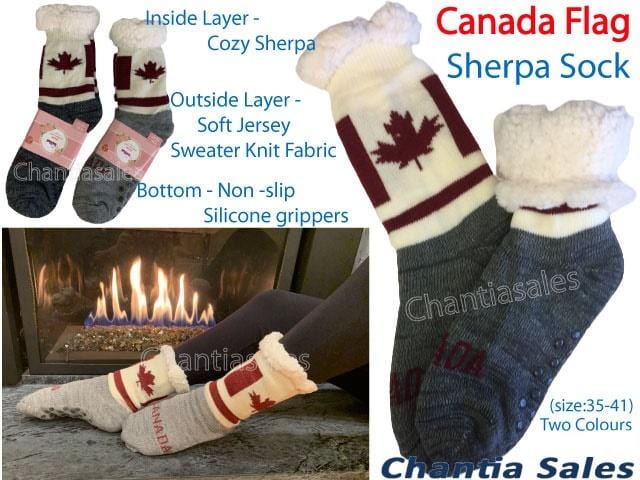 Non-Skid Sherpa Lines Thermal Socks - Canada Print – Deals Club Canada