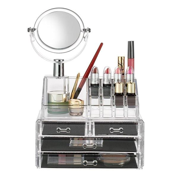 Health & Beauty - Acrylic 4-Drawer Cosmetic Organizer With Detachable Mirror