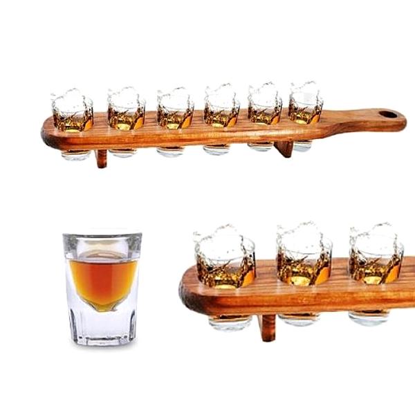 Kitchen - Six Shot Set: Wooden Serving Plank With Glasses