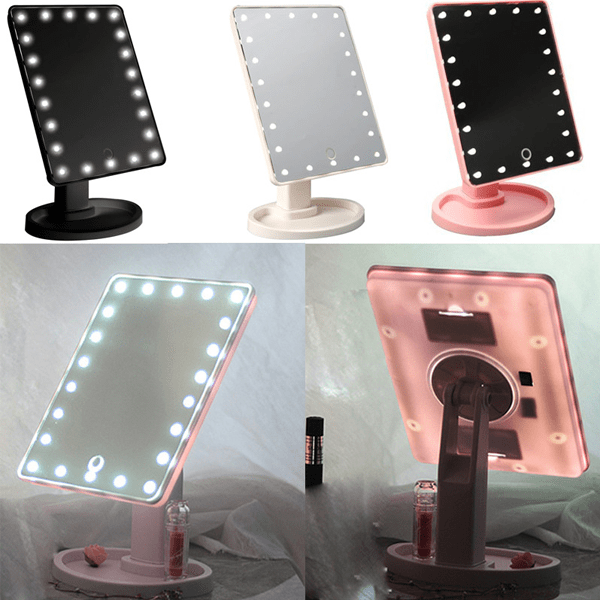 Ultra Clear 16-LED Rotating Vanity Mirror With Adjustable Viewing Angle and Tray