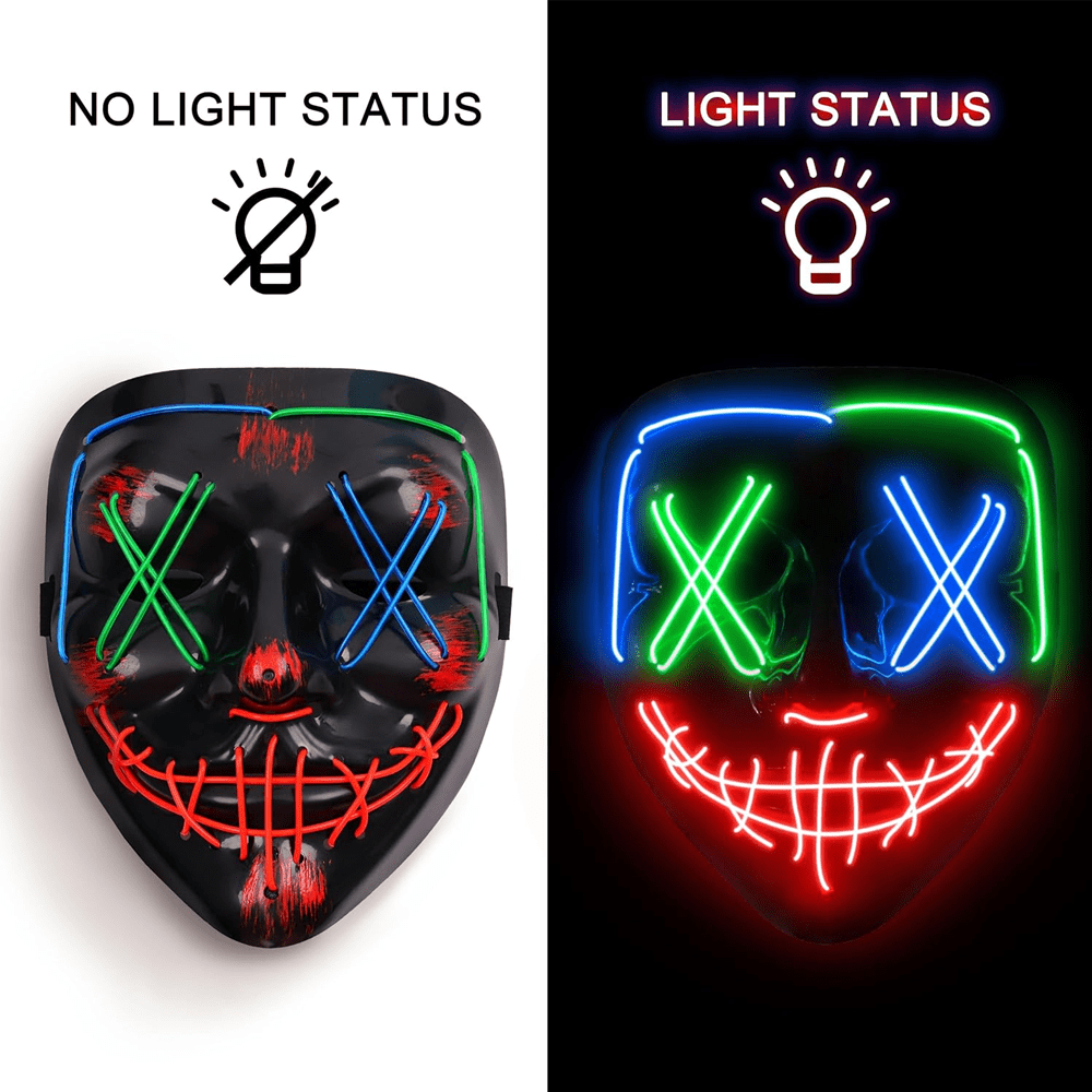 2 Pack Halloween LED Glow in the Dark Joker Face Mask, Light Up Clown Mask, Cosplay Mask for Kids & Adults, Halloween Masks