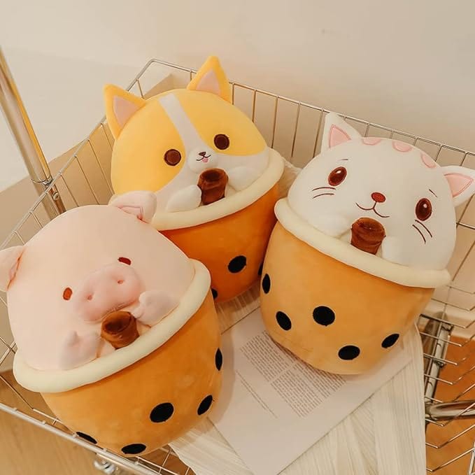 Shiba Inu Cartoon Character Bubble Tea Plush Stuffed Animal, For Kids & Adults, Birthday Gift, Christmas Gift