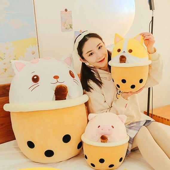 Shiba Inu Cartoon Character Bubble Tea Plush Stuffed Animal, For Kids & Adults, Birthday Gift, Christmas Gift