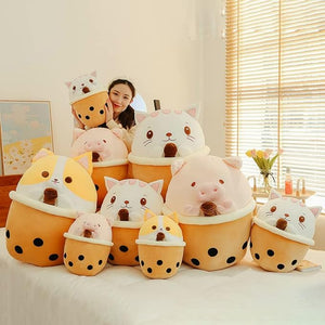 Shiba Inu Cartoon Character Bubble Tea Plush Stuffed Animal, For Kids & Adults, Birthday Gift, Christmas Gift