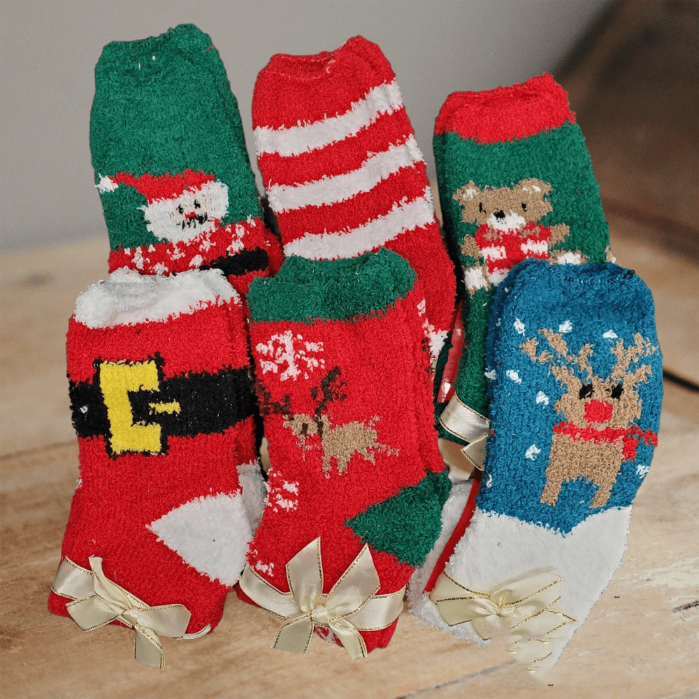 6 Pairs Fluffy Winter Christmas Socks