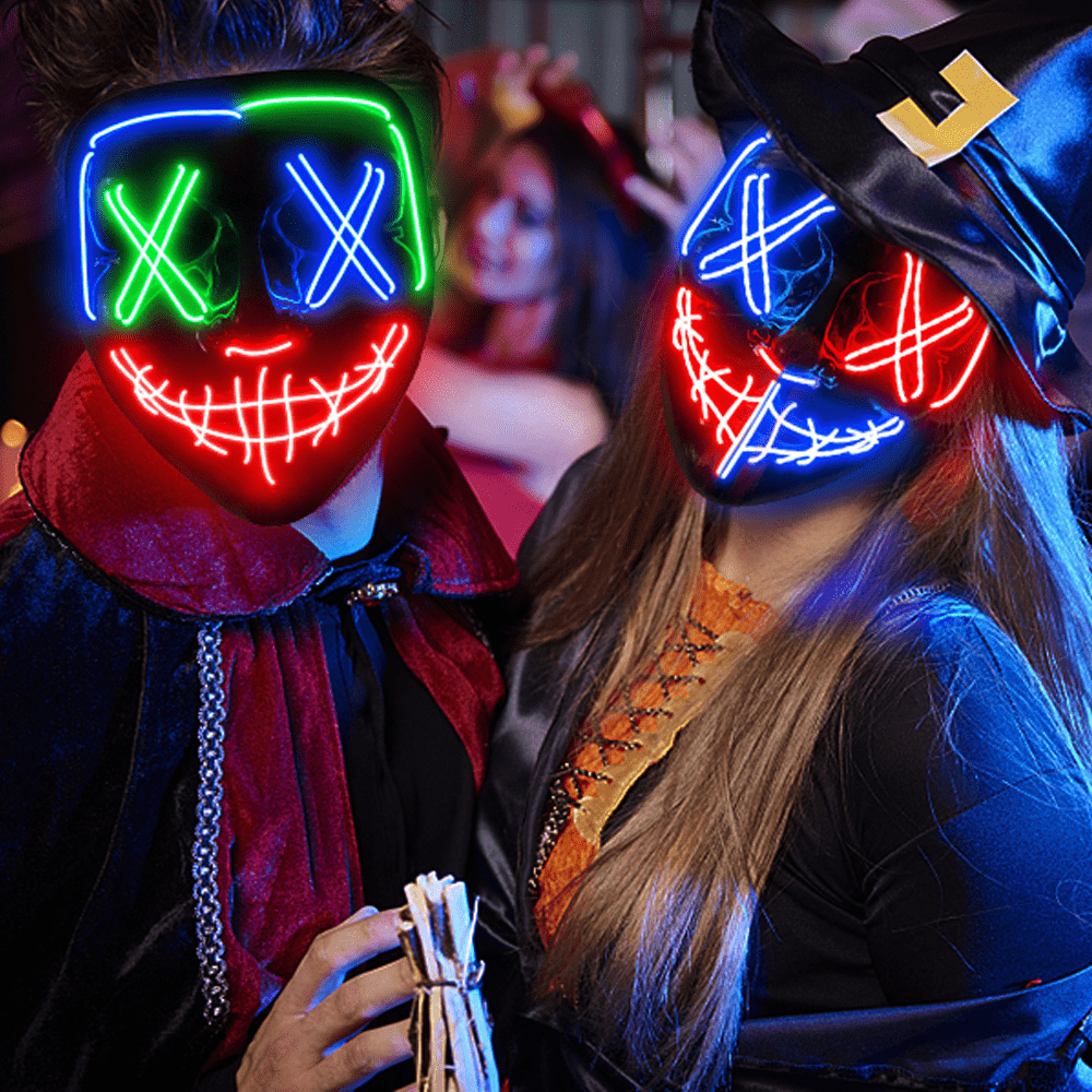 2 Pack Halloween LED Glow in the Dark Joker Face Mask, Light Up Clown Mask, Cosplay Mask for Kids & Adults, Halloween Masks