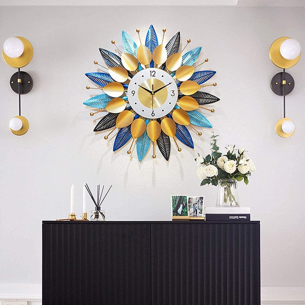 Bohemian Style Leaf Pattern Metal Vintage Wall Clock