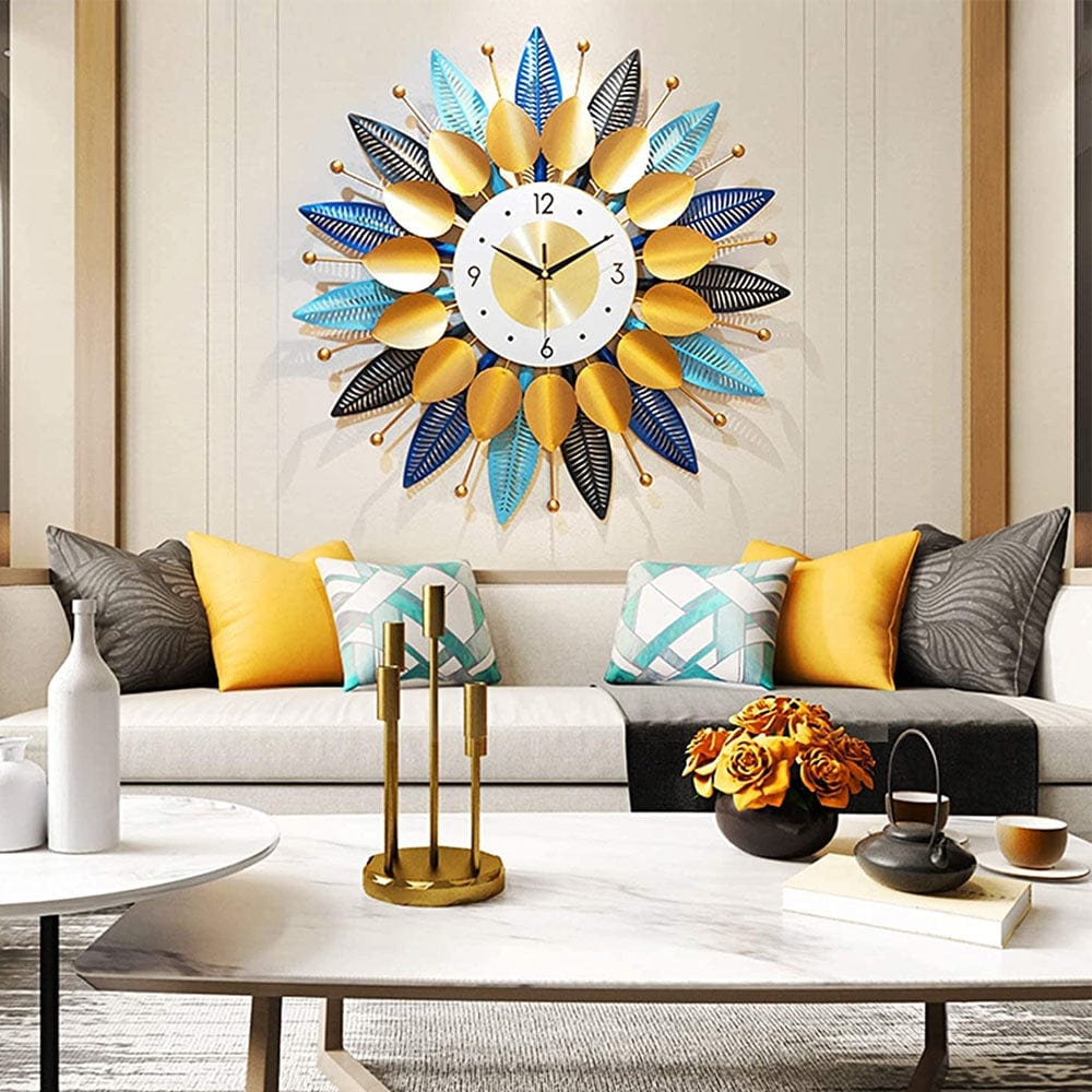 Bohemian Style Leaf Pattern Metal Vintage Wall Clock