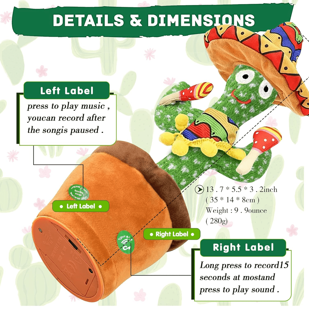 Cactus Interactive Plush Light Up Toy That Sings, Dances, and Talks