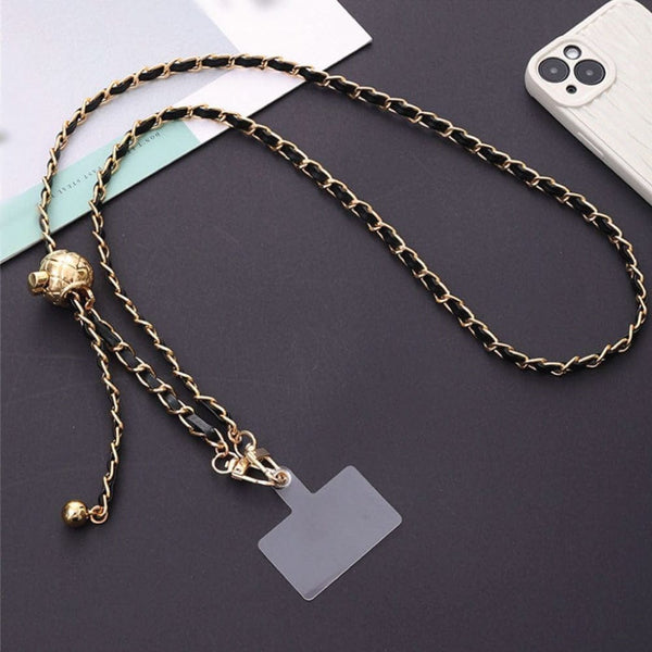 Hands-Free Cellphone Leather & Metal Chain Shoulder Strap