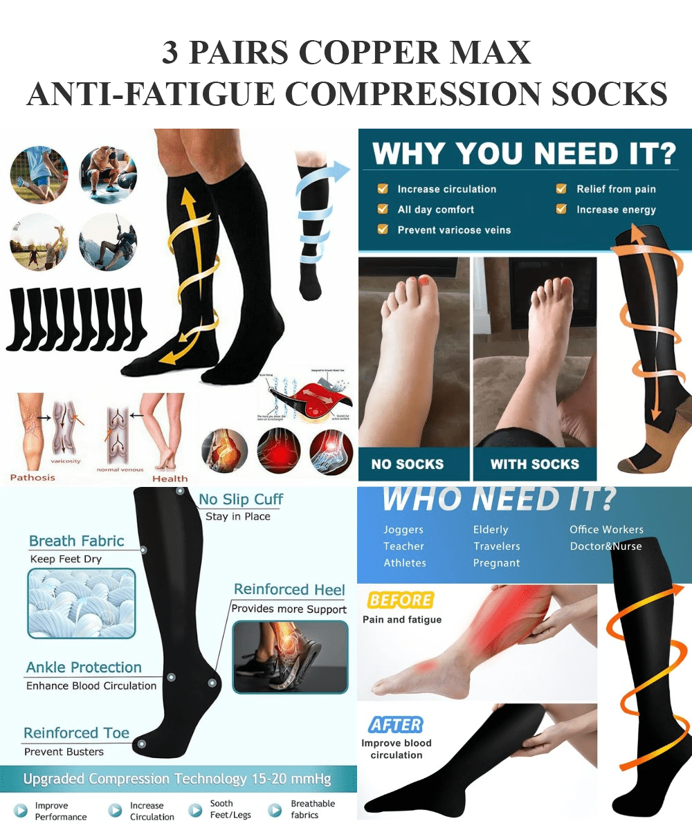 3 Pairs Unisex Anti-Fatigue Compression Socks