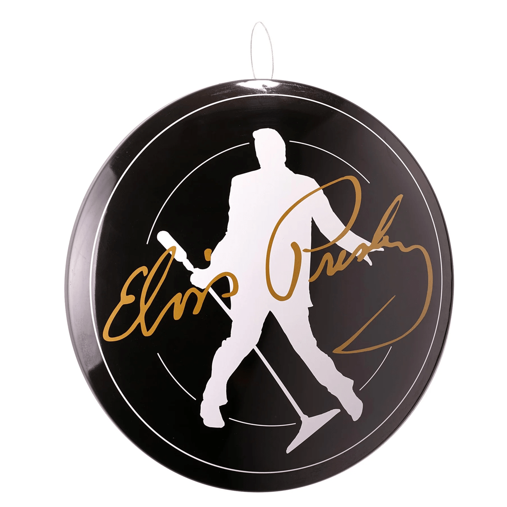 ELVIS PRESLEY SILHOUETTE SIGNATURE DOME METAL SIGN - 15.5