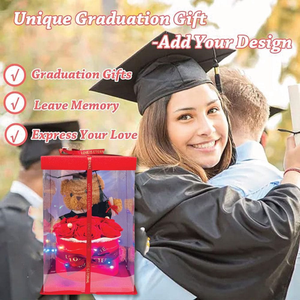 GRADUATION BEAR &/ROSE BOUQUET W/LIGHT - RED COLOUR