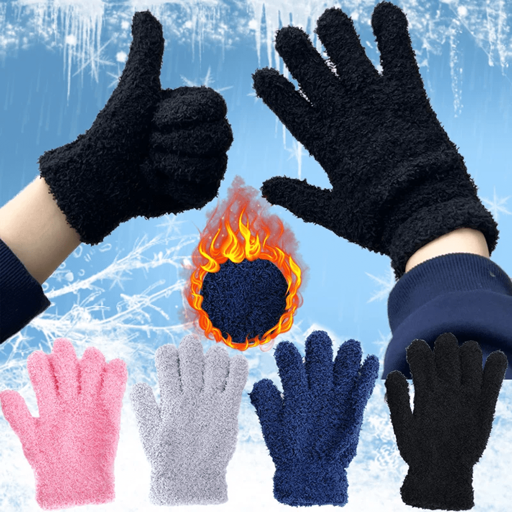5 PAIRS FREEZE PROOF FUZZY PLUSH SOFT WINTER GLOVES