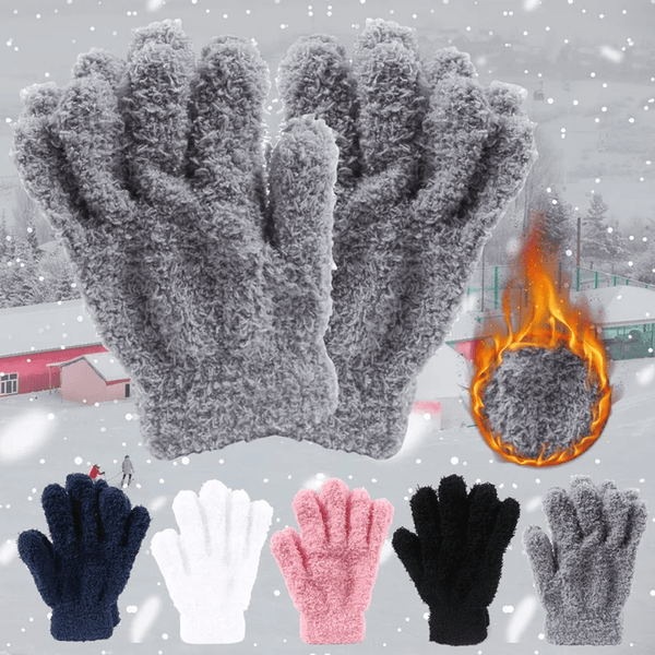 5 PAIRS FREEZE PROOF FUZZY PLUSH SOFT WINTER GLOVES