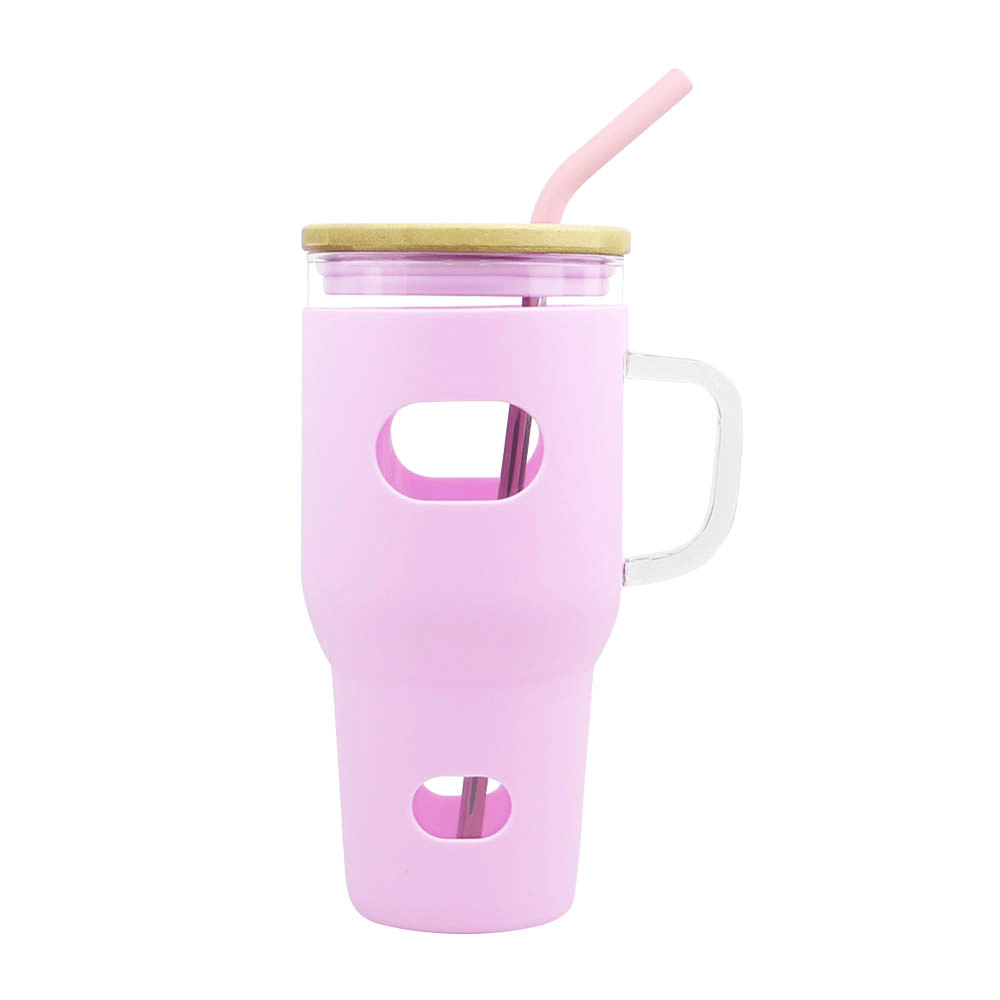 32 Oz Glass Tumbler with Bamboo Lid and Straw