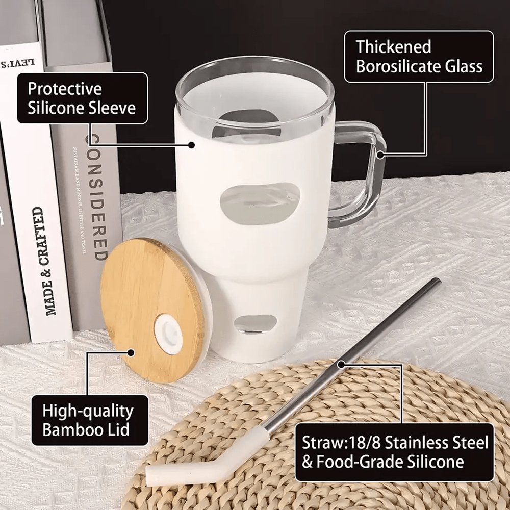 32 Oz Glass Tumbler with Bamboo Lid and Straw