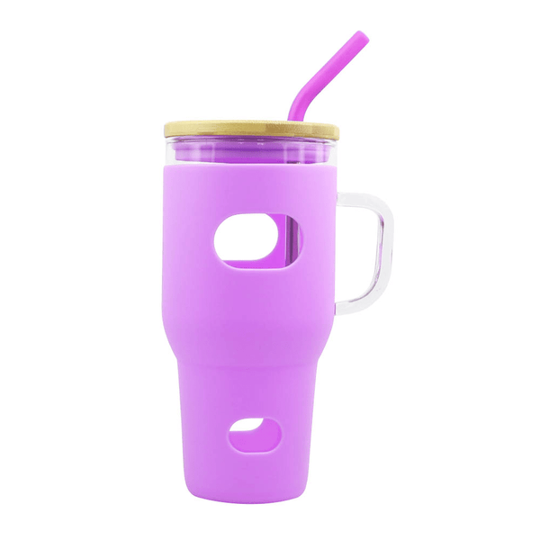 32 Oz Glass Tumbler with Bamboo Lid and Straw