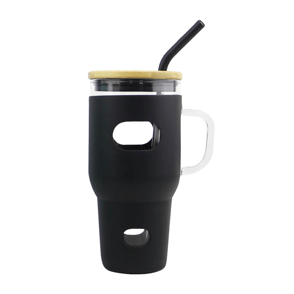 32 Oz Glass Tumbler with Bamboo Lid and Straw