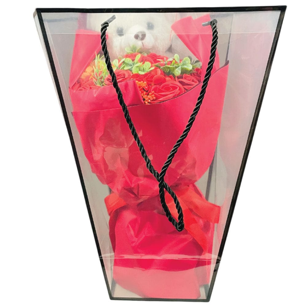 GRADUATION BEAR &/ROSE BOUQUET IN GIFT BAG W/ LIGHT - RED COLOUR