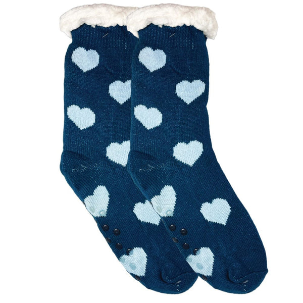 Winter Sherpa Thermal Socks Hearts Printed Fleece Lined Cozy Warm Non-Slip Slipper Socks for Women & Girls