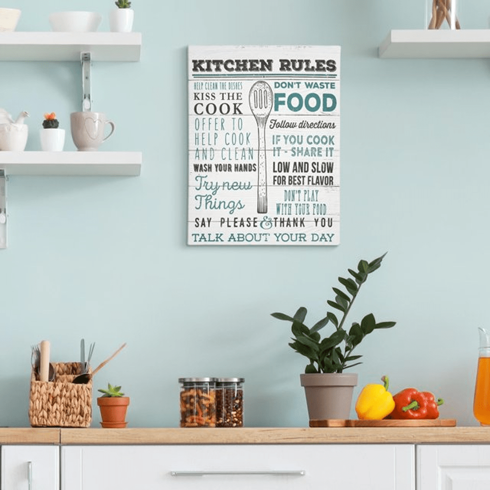 Kitchen Rules Farmhouse Typography Canvas Art Print - 6.5