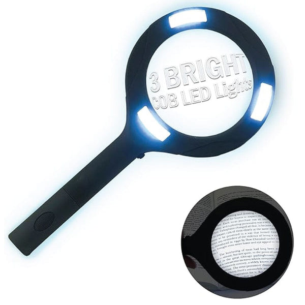 LED COB MAGNIFYING GLASS RECHARGEBALE, CHARGER PORT, USB INCLUDED, BETTERY operated INCLUDED