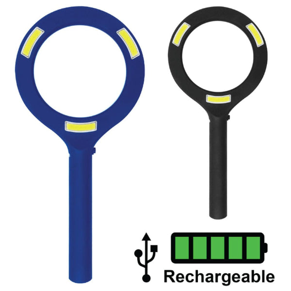 LED COB MAGNIFYING GLASS RECHARGEBALE, CHARGER PORT, USB INCLUDED, BETTERY operated INCLUDED