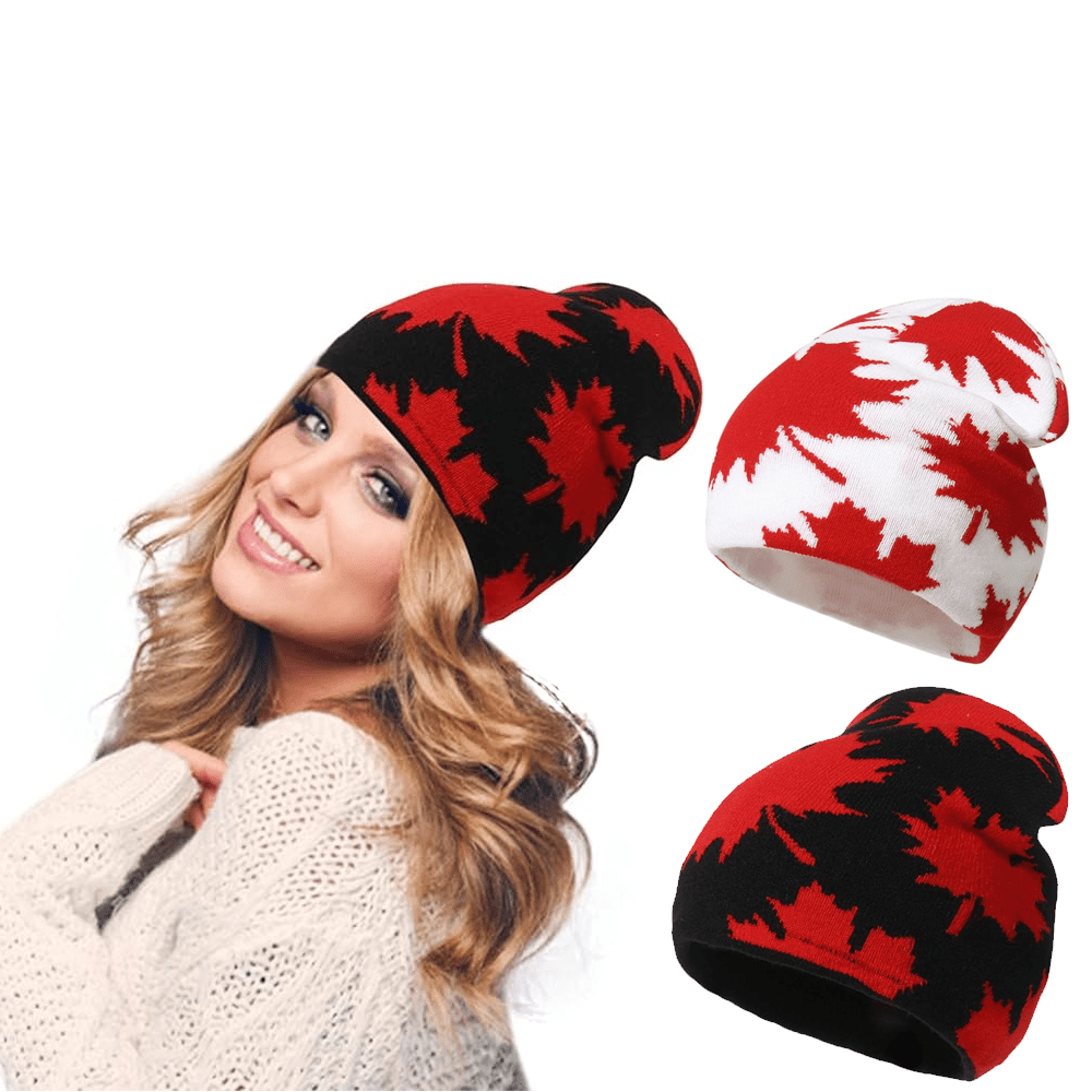 UNISEX MAPLE LEAF PRINT KNITTED BEANIE