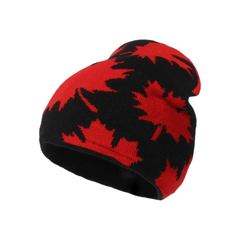 UNISEX MAPLE LEAF PRINT KNITTED BEANIE