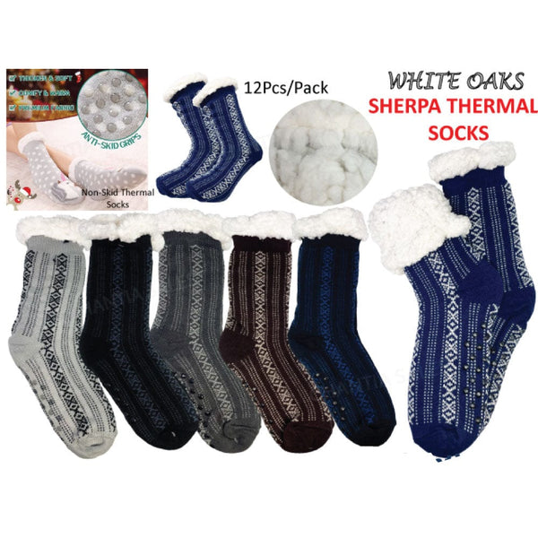 Winter Sherpa Thermal Socks Diamonds Vertical Line Fleece Lined Cozy Warm Non-Slip Slipper Socks for Women & Men