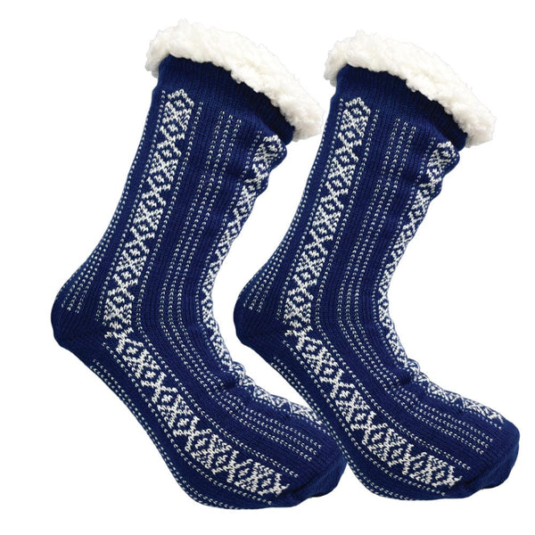 Winter Sherpa Thermal Socks Diamonds Vertical Line Fleece Lined Cozy Warm Non-Slip Slipper Socks for Women & Men