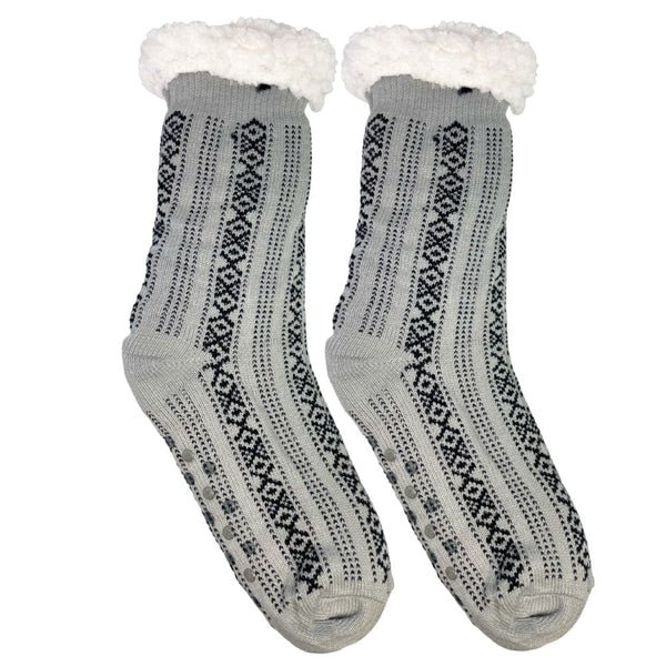 Winter Sherpa Thermal Socks Diamonds Vertical Line Fleece Lined Cozy Warm Non-Slip Slipper Socks for Women & Men