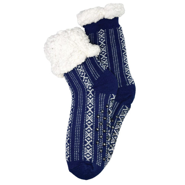 Winter Sherpa Thermal Socks Diamonds Vertical Line Fleece Lined Cozy Warm Non-Slip Slipper Socks for Women & Men