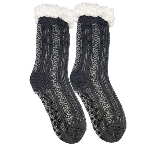 Winter Sherpa Thermal Socks Diamonds Vertical Line Fleece Lined Cozy Warm Non-Slip Slipper Socks for Women & Men