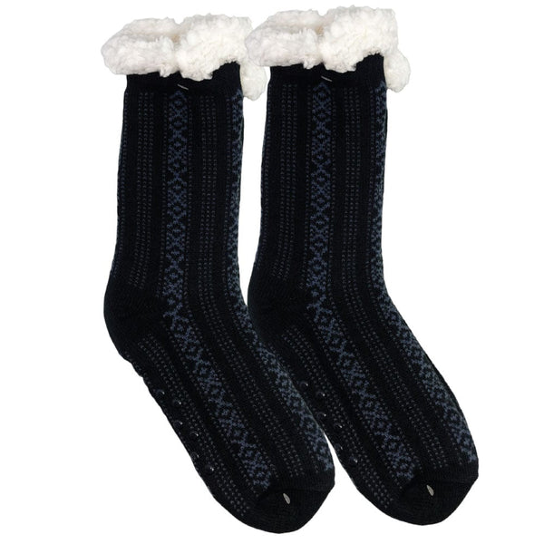 Winter Sherpa Thermal Socks Diamonds Vertical Line Fleece Lined Cozy Warm Non-Slip Slipper Socks for Women & Men