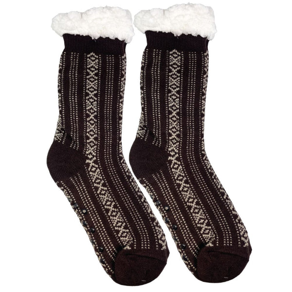 Winter Sherpa Thermal Socks Diamonds Vertical Line Fleece Lined Cozy Warm Non-Slip Slipper Socks for Women & Men