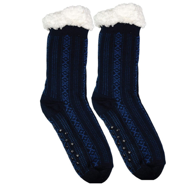 Winter Sherpa Thermal Socks Diamonds Vertical Line Fleece Lined Cozy Warm Non-Slip Slipper Socks for Women & Men